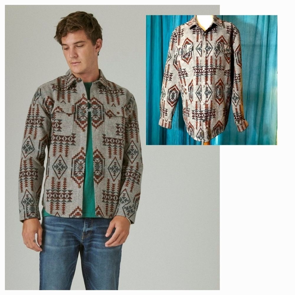 Lucky Brand Gray Jacquard Shirt Jacket Size Large